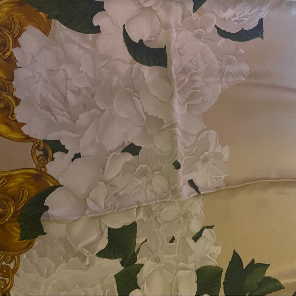 Chanel Gold and Green Floral Silk Scarf - Picture 9 of 13